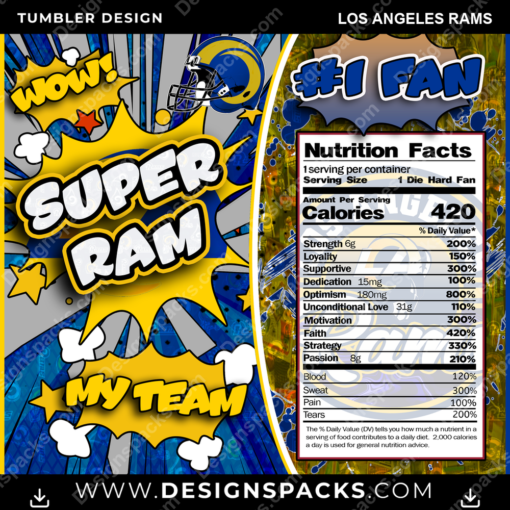 Football Super Team Los Angeles Rams NFL Football Tumbler Digital Wrap Design Download