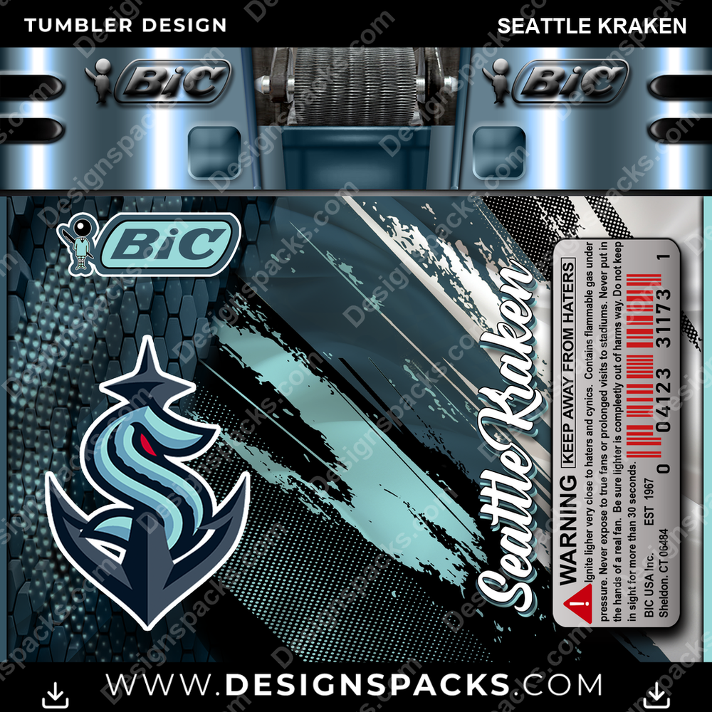 Hockey BIC Lighter Seattle Kraken Tumbler Digital Wrap Design