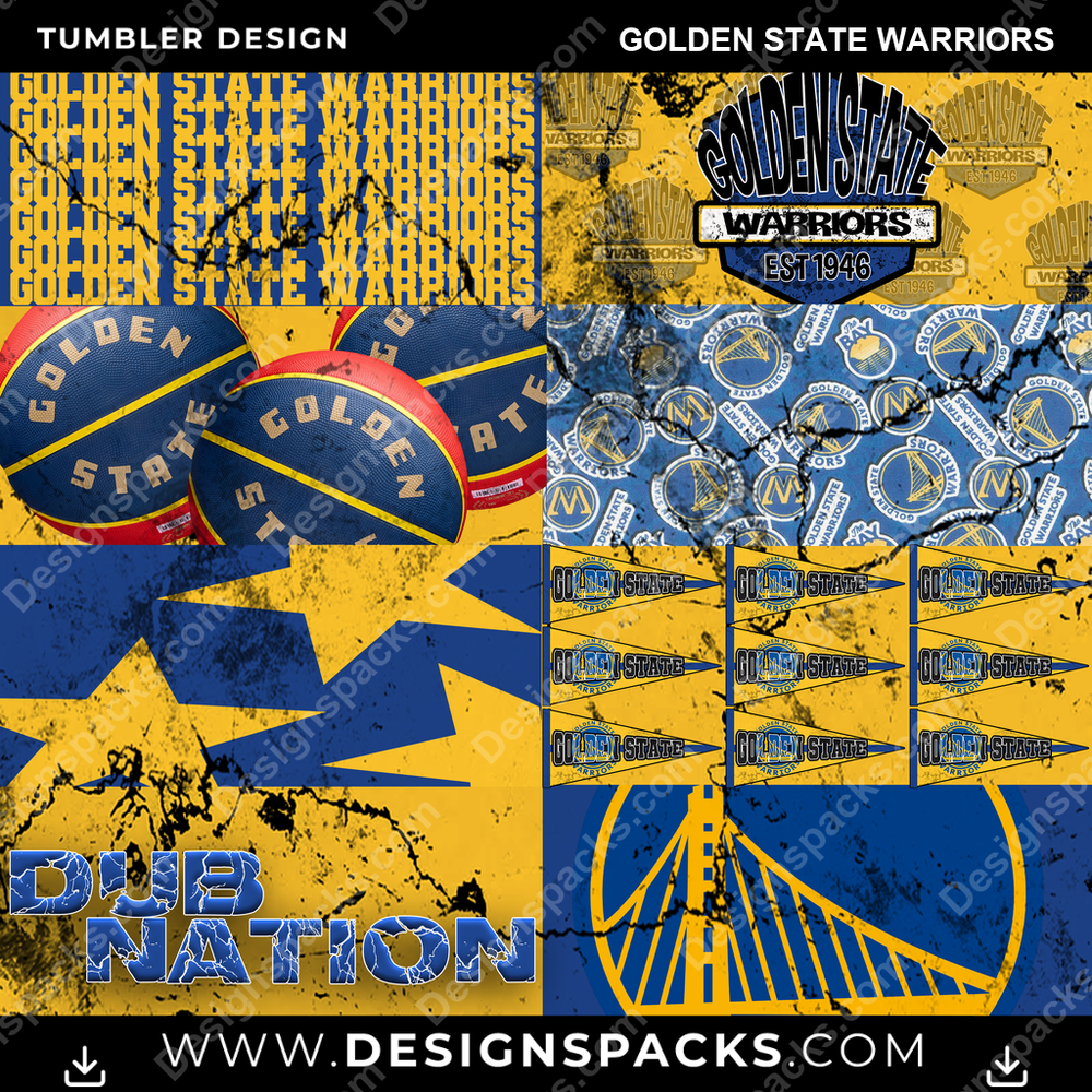 Basketball Distressed BG Golden State Warriors Tumbler Digital Wrap Design