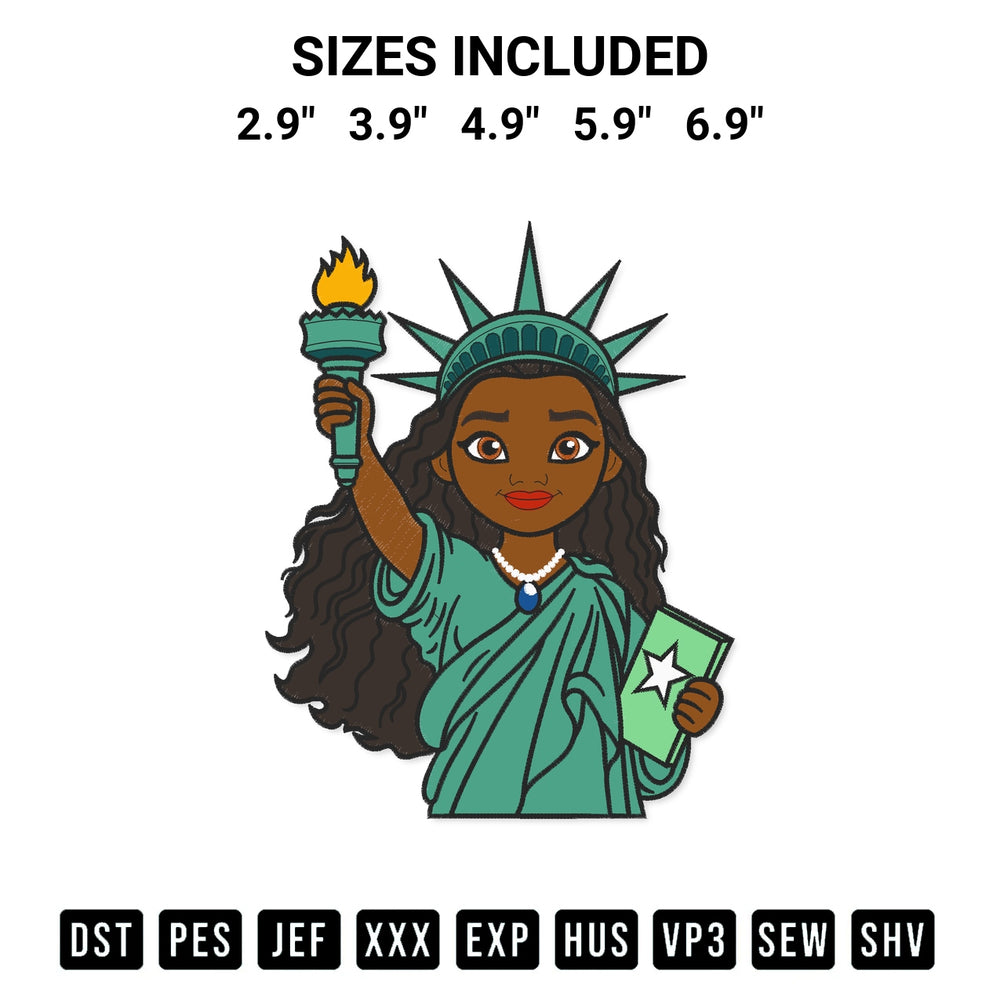 Discover the perfect addition to your crafting collection: Moana Statue Of Liberty Embroidery Design embroidery file. Instantly available at Designspacks.com. Available sizes: 2.9", 3.9", 4.9", 5.9", 6.9".
