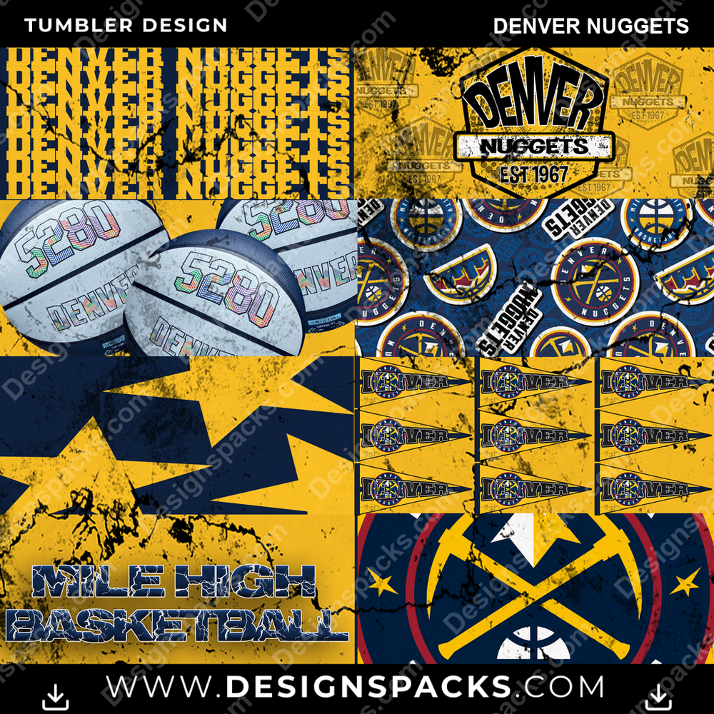 Basketball Distressed BG Denver Nuggets Tumbler Digital Wrap Design