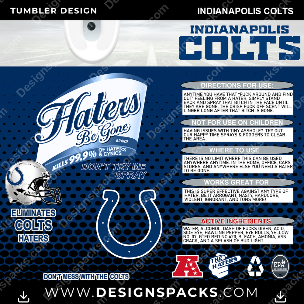 Football Haters Be Gone Indianapolis Colts NFL Football Tumbler Digital Wrap Design Download