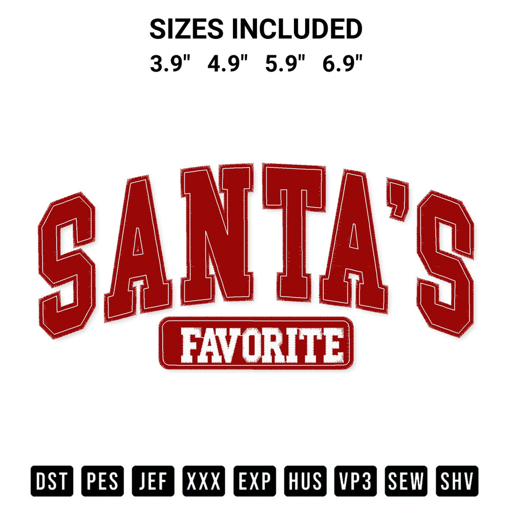 Stitch like a pro with the Santas Favorite Embroidery Design embroidery pattern from Designspacks.com. High-quality digital machine embroidery file. Available sizes: 3.9", 4.9", 5.9", 6.9".