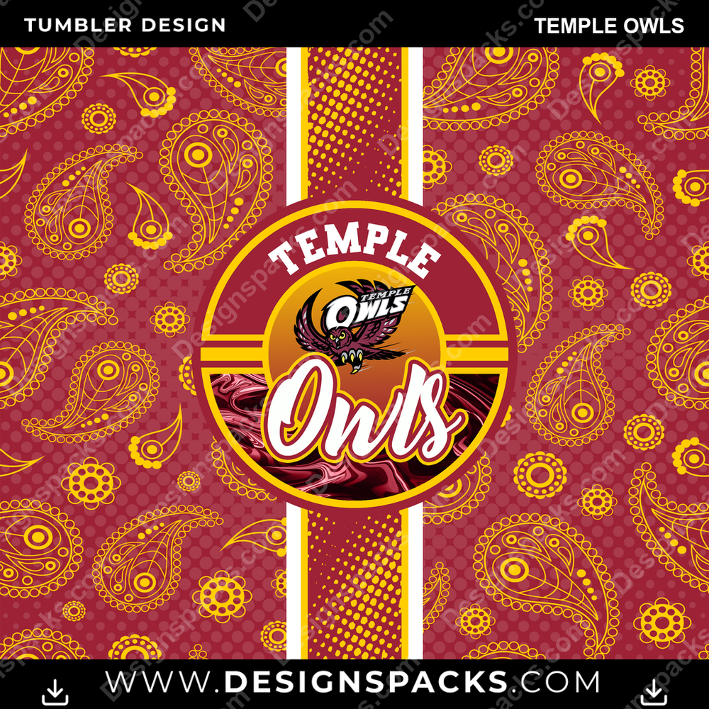 College Sport Handkerchief Temple Owls NCAA College Sport Tumbler Digital Wrap Design Download