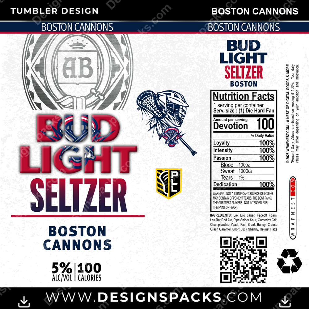 Lacrosse Bud Light Seltzer Boston Cannons Tumbler Digital Wrap Design