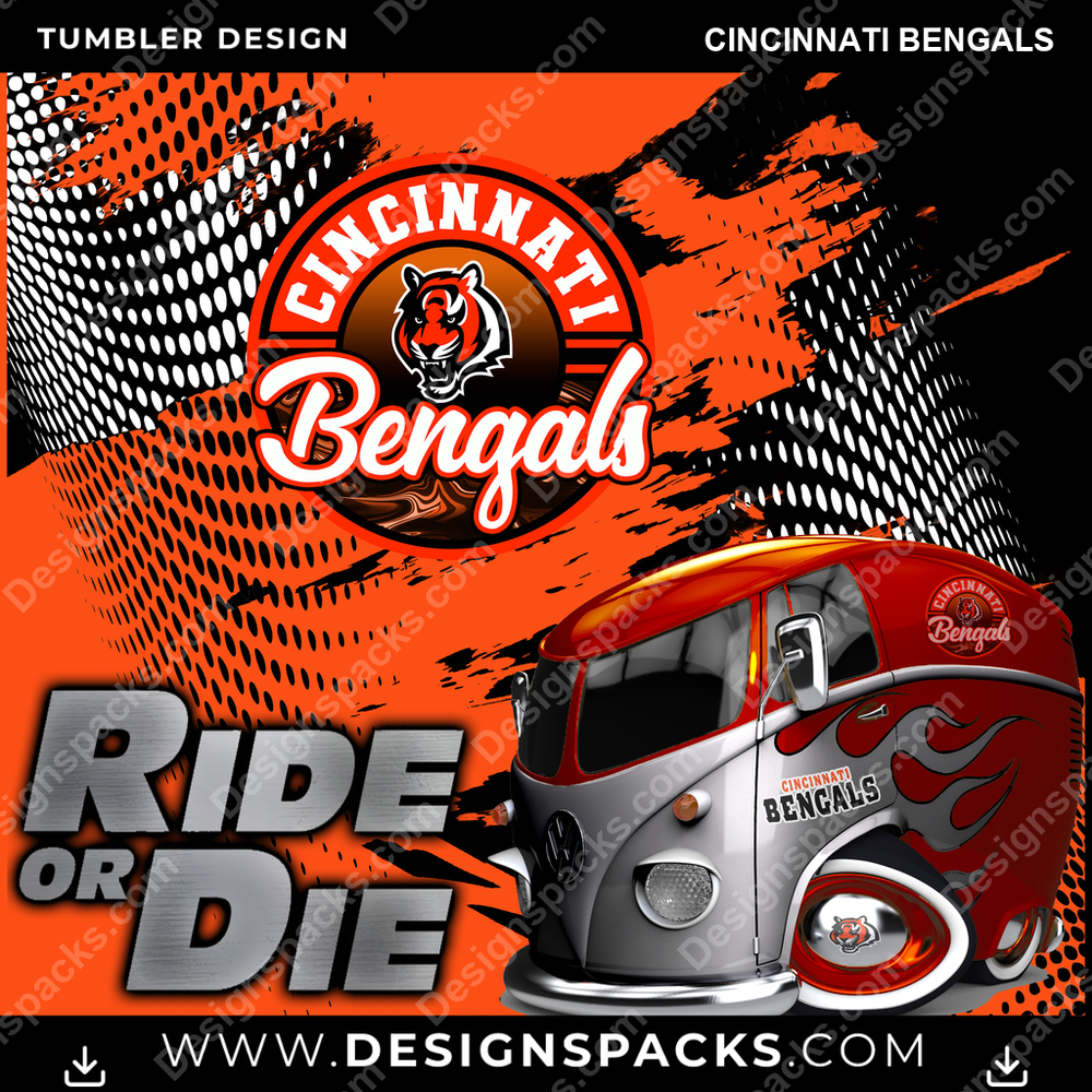 Football Ride or Die Cincinnati Bengals NFL Football Tumbler Digital Wrap Design Download