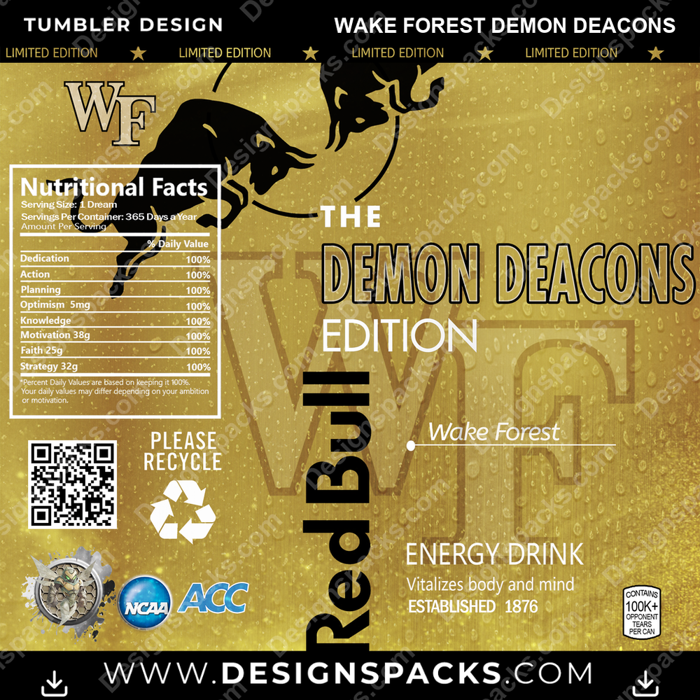 College Sport Red Bull Wake Forest Demon Deacons NCAA College Sport Tumbler Digital Wrap Design Download