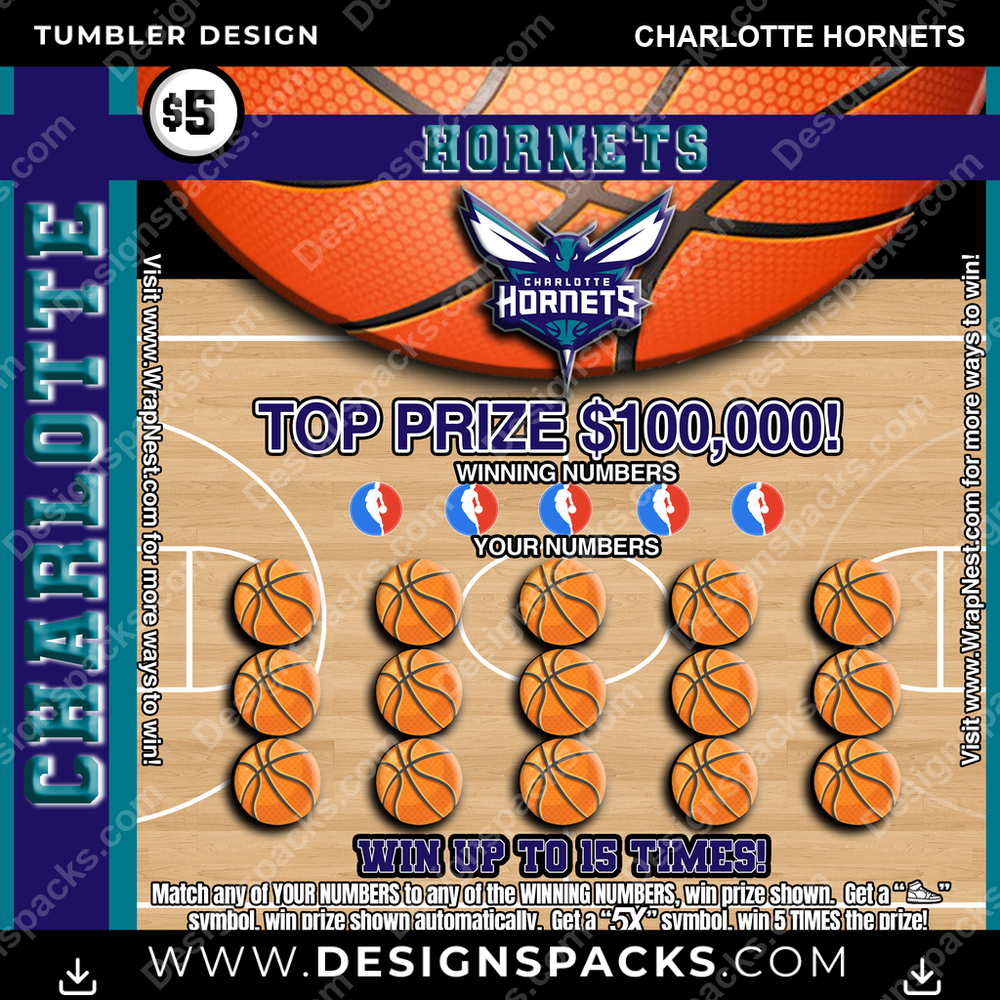 Basketball Lottery Ticket Charlotte Hornets NBA Basketball Tumbler Digital Wrap Design Download
