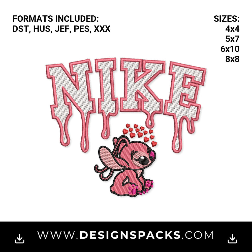 Pink Angel Dripping Nike Hearts Embroidery Design - Instant digital download pattern at Designspacks.com