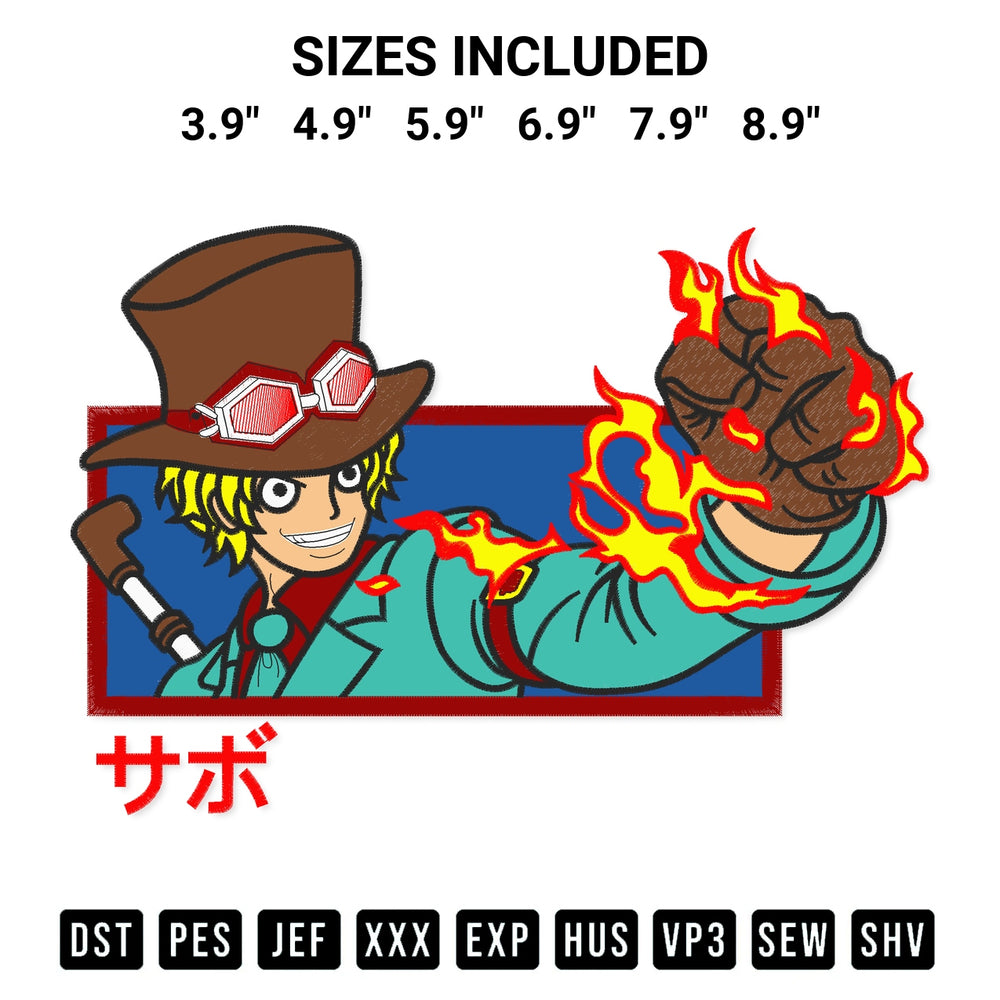 Discover the perfect addition to your crafting collection: Sabo One Piece Embroidery Design embroidery file. Instantly available at Designspacks.com. Available sizes: 3.9", 4.9", 5.9", 6.9", 7.9", 8.9".