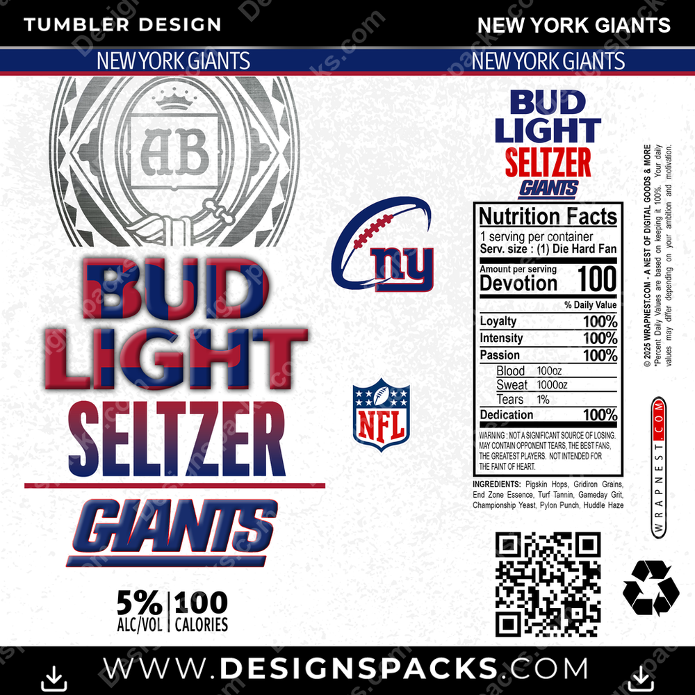 Football Bud Light Seltzer New York Giants Tumbler Digital Wrap Design