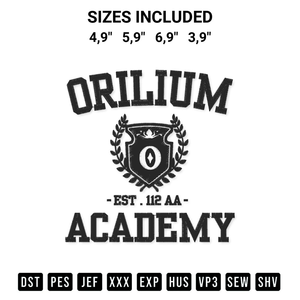 Elevate your next project with our Orilium Academy Logo Embroidery Design embroidery file. Shop high-quality digital patterns instantly at Designspacks.com. Available sizes: 4,9", 5,9", 6,9", 3,9".