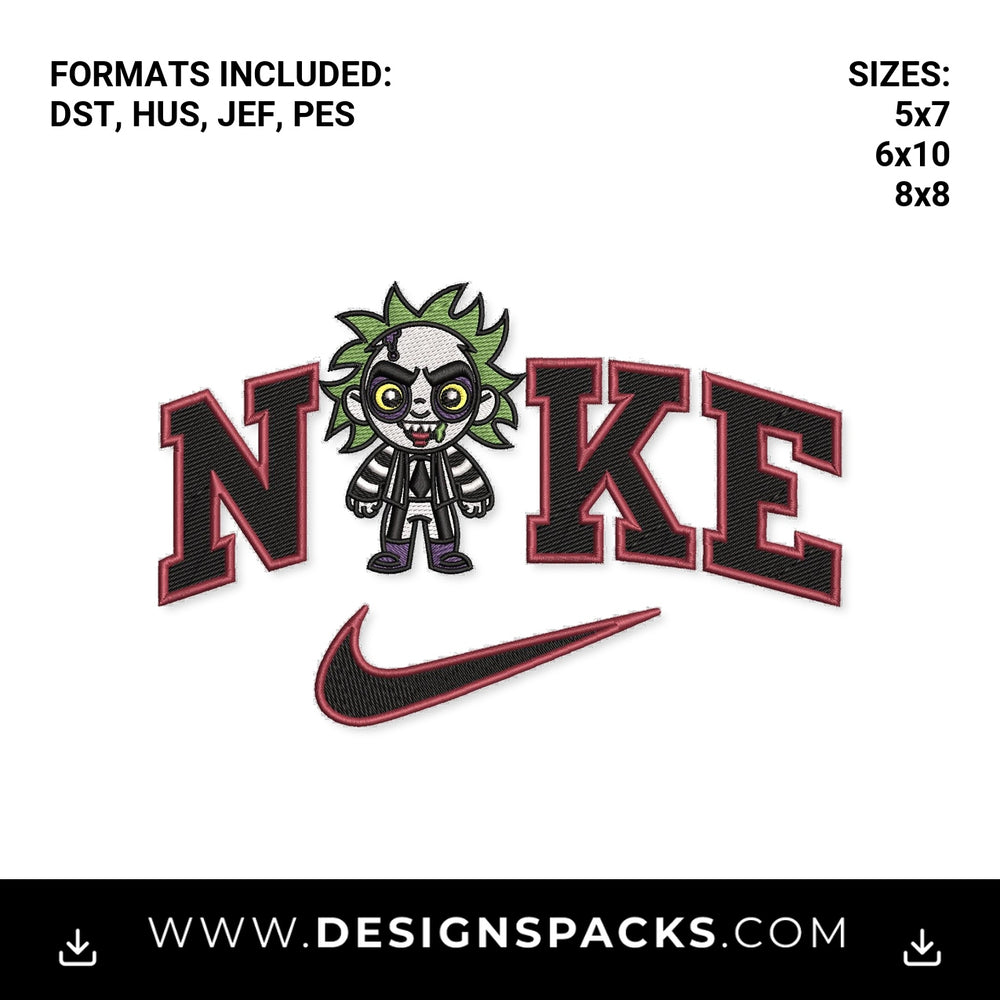 Beetlejuice Cartoon Nike Swoosh Embroidery Design - Instant digital download pattern at Designspacks.com
