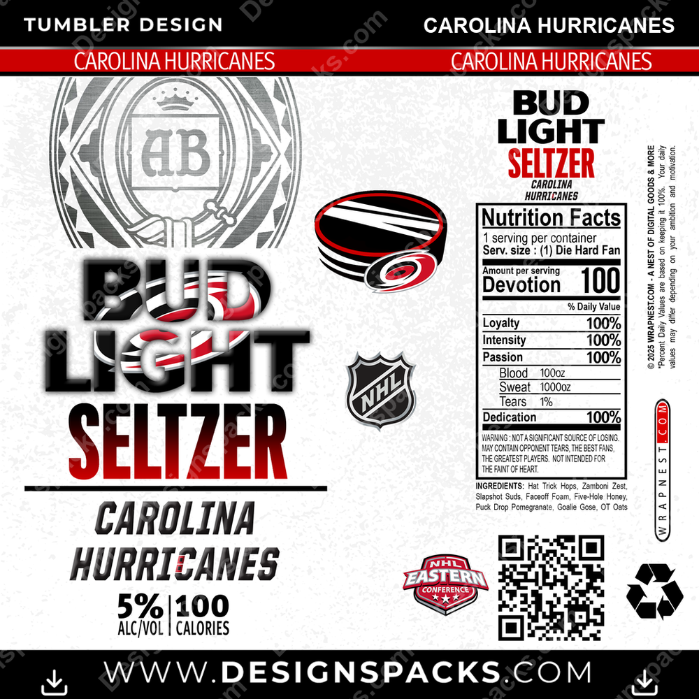 Hockey Bud Light Seltzer Carolina Hurricanes NHL Hockey Tumbler Digital Wrap Design Download