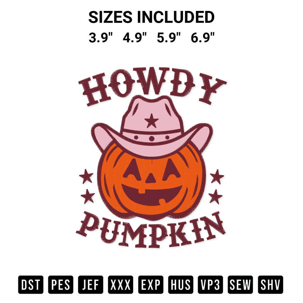 Elevate your next project with our Howdy Pumpkin Funny Embroidery Design embroidery file. Shop high-quality digital patterns instantly at Designspacks.com. Available sizes: 3.9", 4.9", 5.9", 6.9".