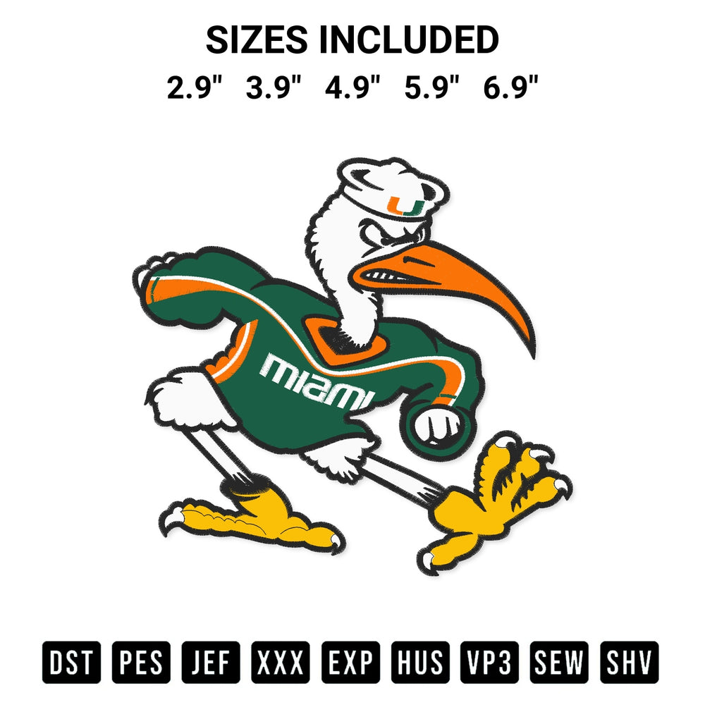 Download the Miami Hurricanes Mascot Embroidery Design machine embroidery design exclusively at Designspacks.com. Premium digitized pattern for apparel and DIY crafts. Available sizes: 2.9", 3.9", 4.9", 5.9", 6.9".