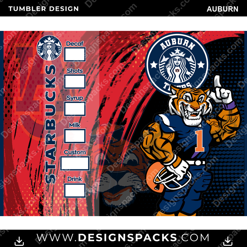 College Sport Starbucks Auburn Tumbler Digital Wrap Design