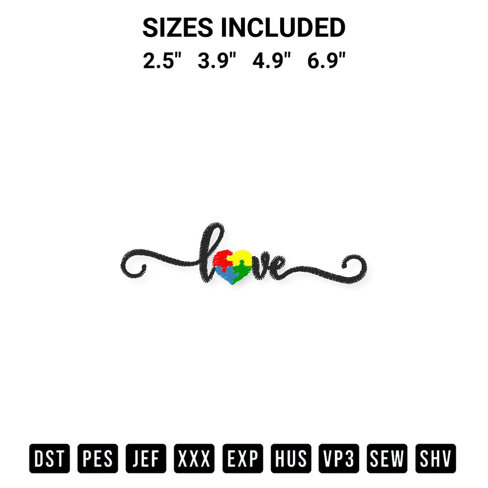 Download the Love Autism Letter Embroidery Design machine embroidery design exclusively at Designspacks.com. Premium digitized pattern for apparel and DIY crafts. Available sizes: 2.5", 3.9", 4.9", 6.9".