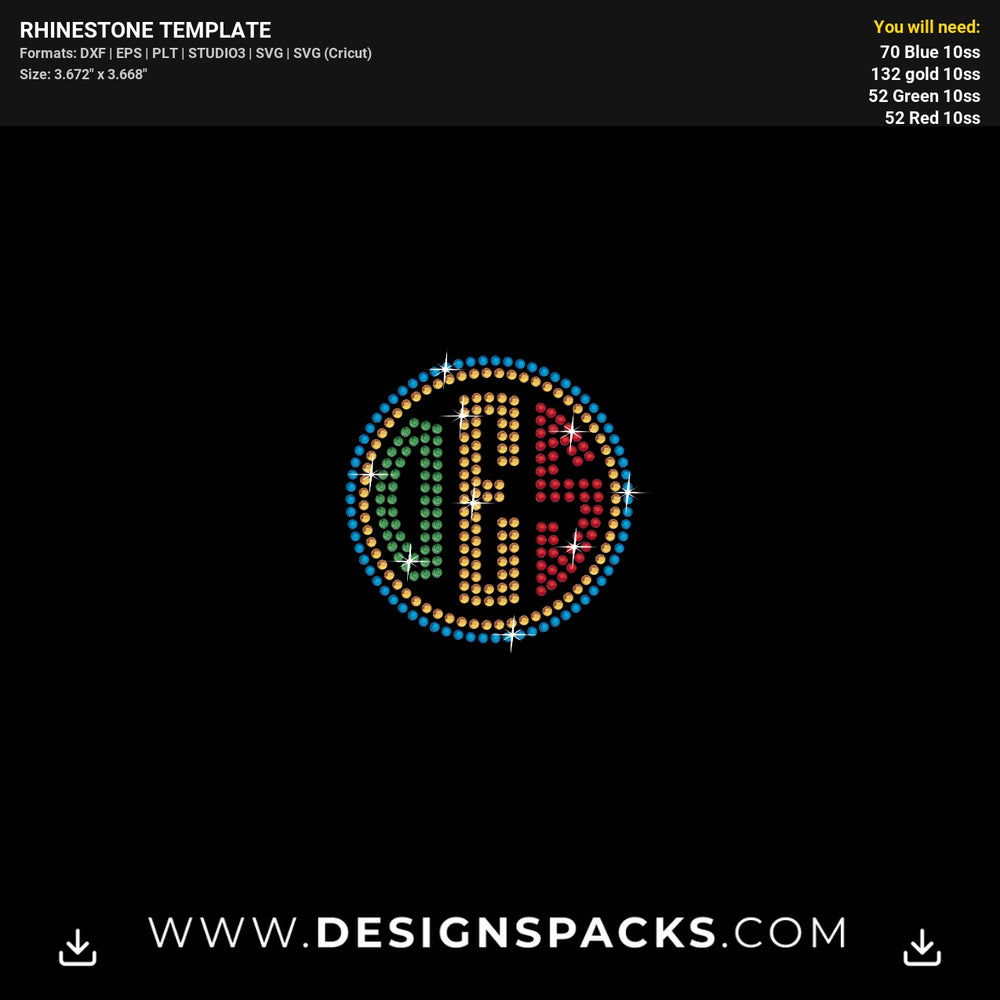 OES Monogram Crest Design Rhinestone Digital Template