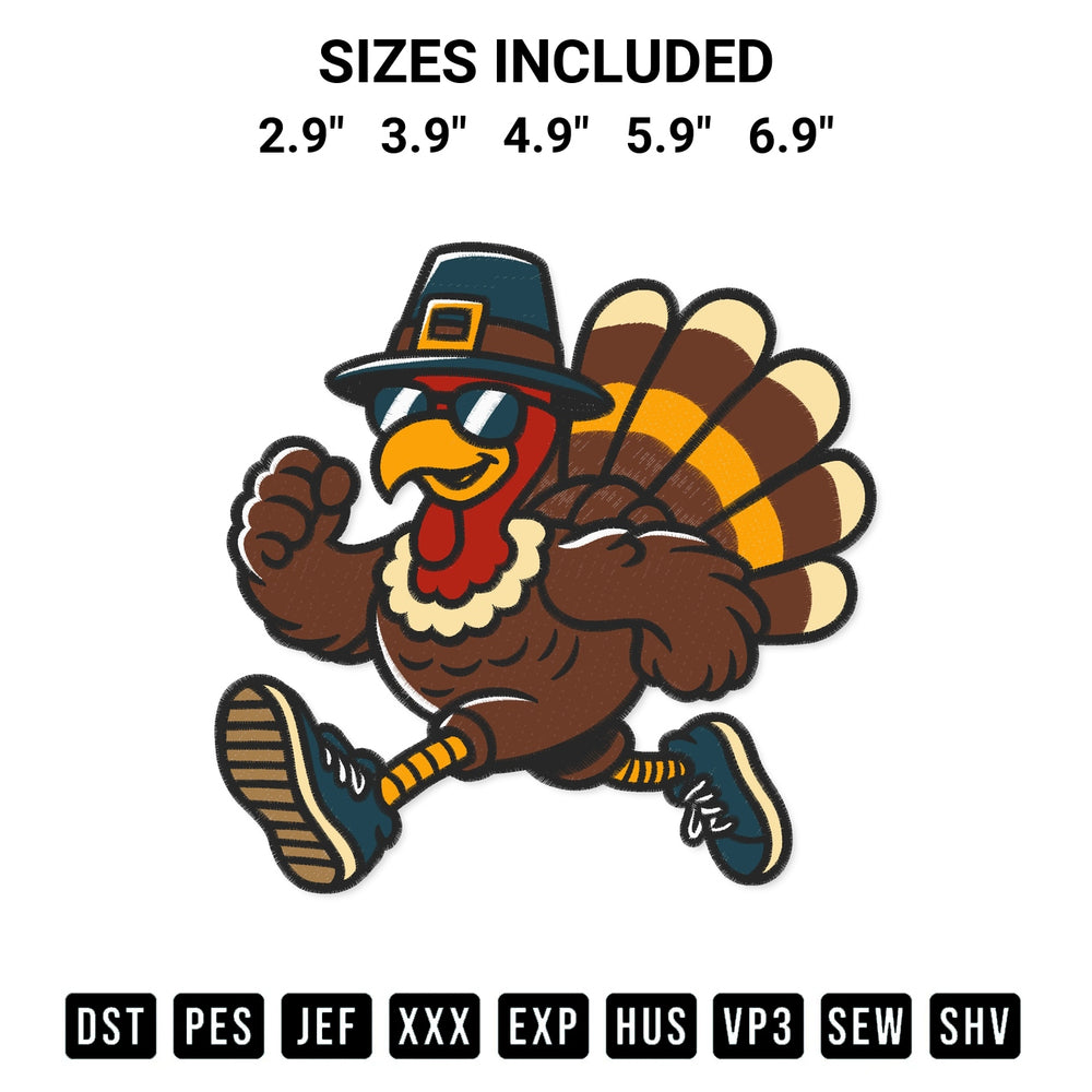 Looking for the perfect pattern? Download the Turkey Running Embroidery Design embroidery design today at Designspacks.com. Crisp, clean stitching guaranteed. Available sizes: 2.9", 3.9", 4.9", 5.9", 6.9".