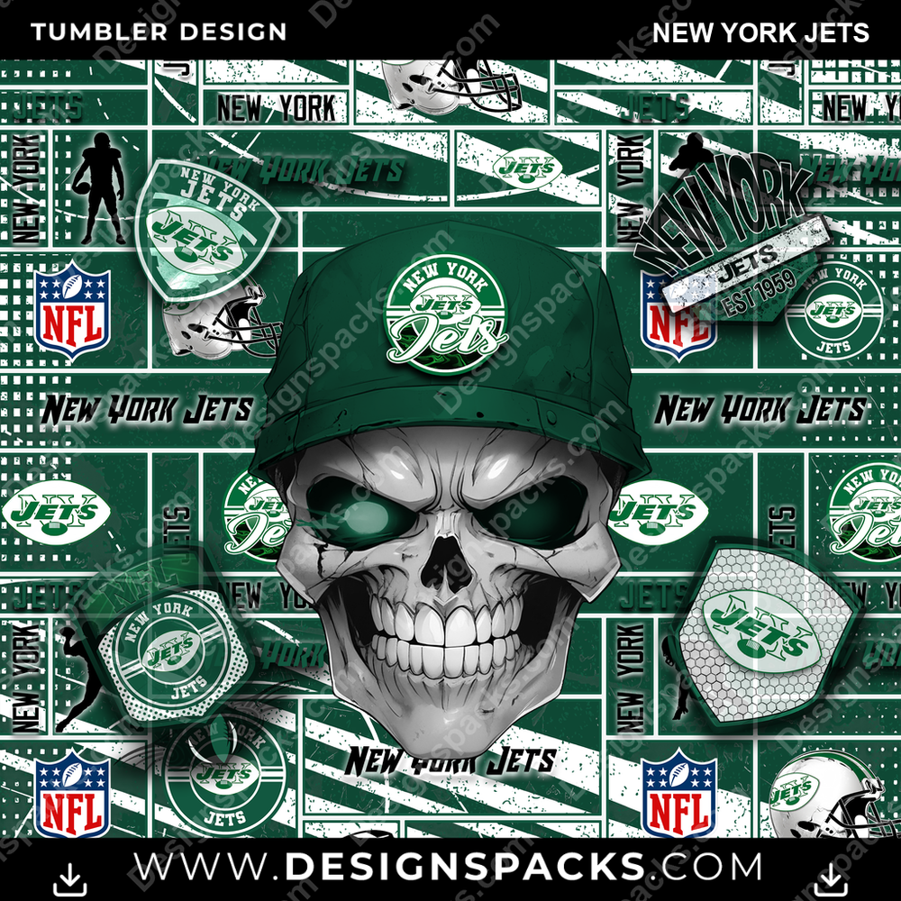 Football Skull New York Jets Tumbler Digital Wrap Design