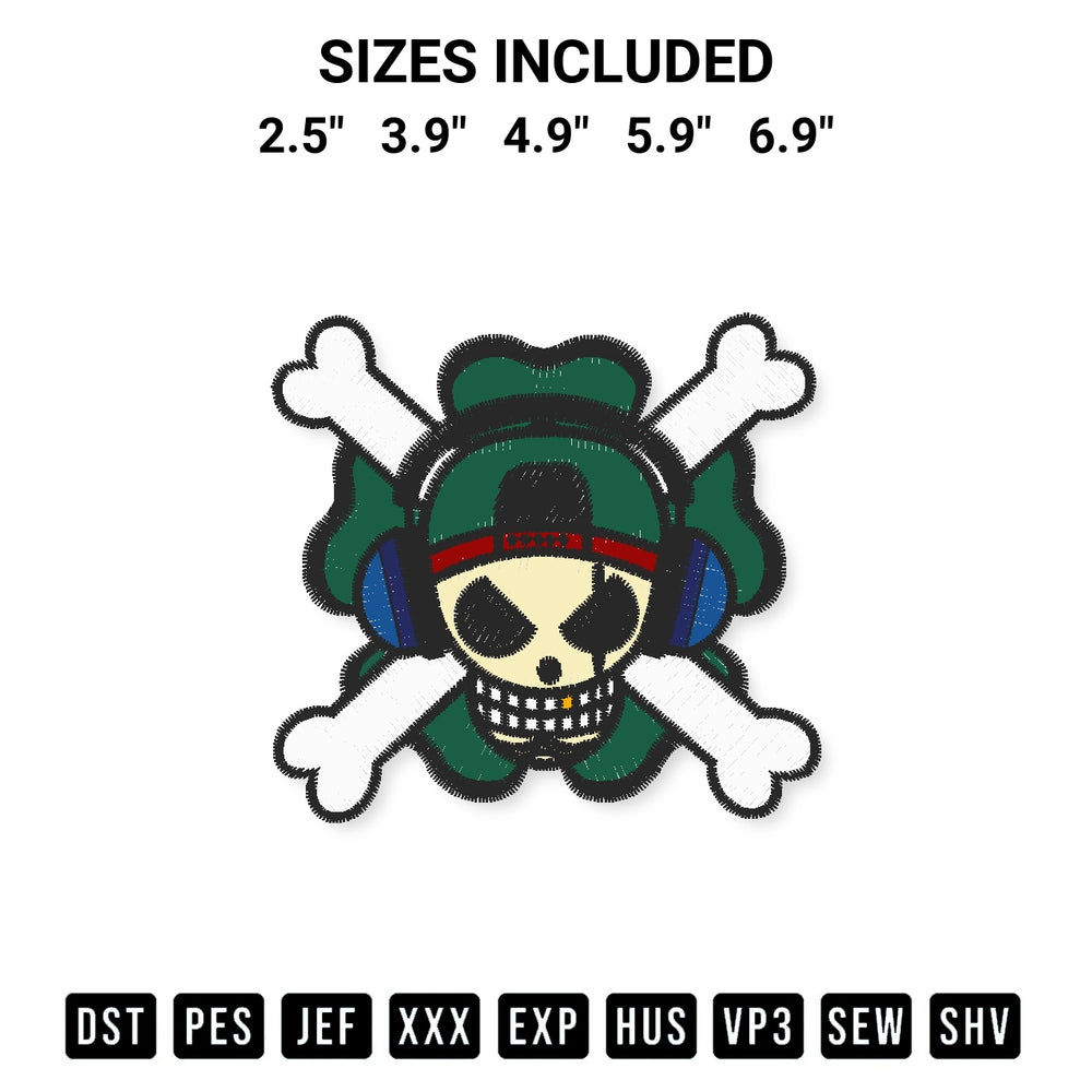 Get the One Piece Jolly Roger Shamrock Embroidery Design embroidery design for your custom crafts! Premium digitized files available for instant download at Designspacks.com. Available sizes: 2.5", 3.9", 4.9", 5.9", 6.9".