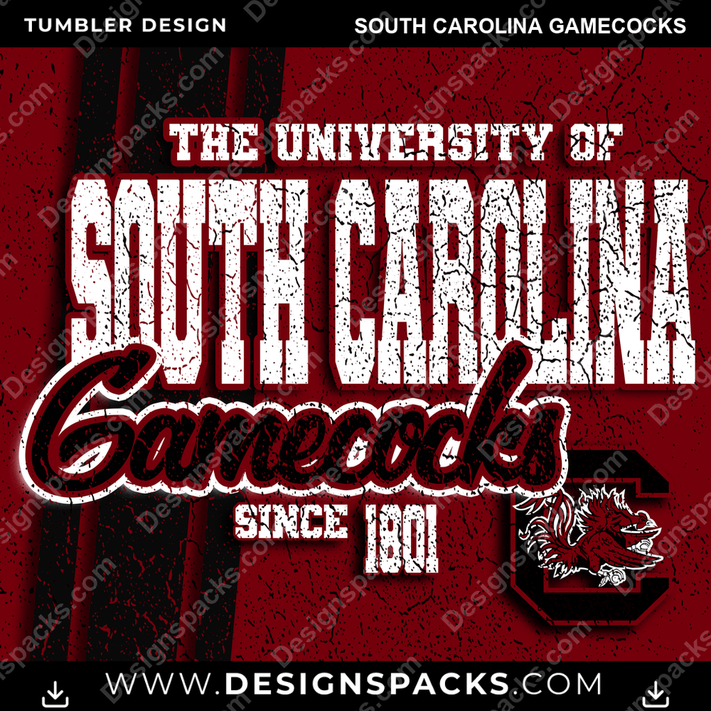 College Sport Grunge South Carolina Gamecocks Tumbler Digital Wrap Design