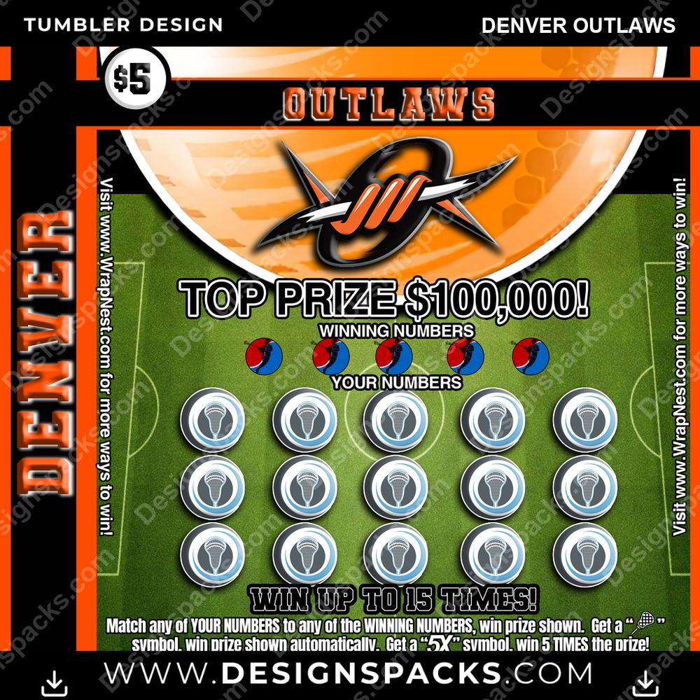 Lacrosse Lottery Ticket Denver Outlaws Tumbler Digital Wrap Design