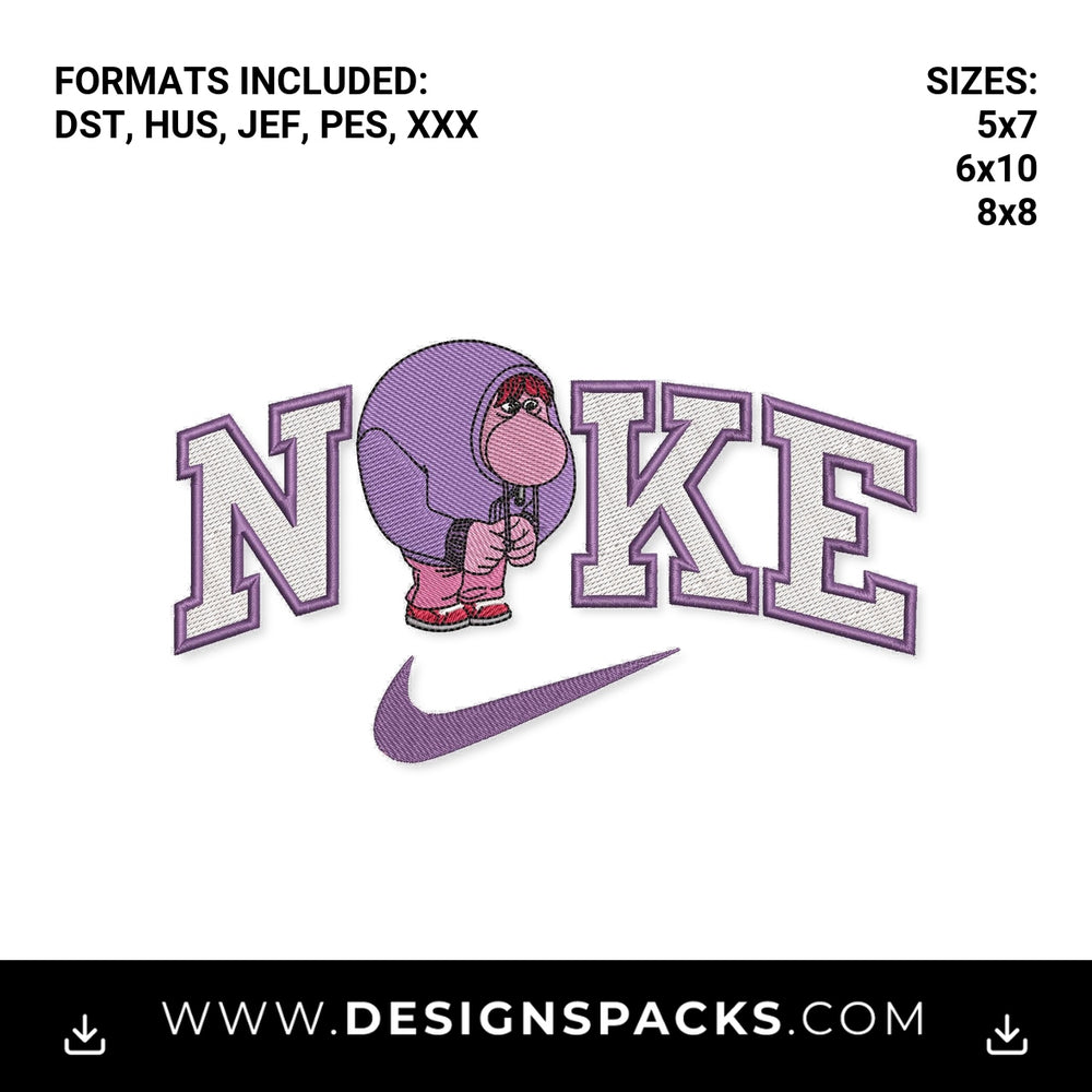 Purple Hoodie Mascot Swoosh Logo Embroidery Design - Instant digital download pattern at Designspacks.com
