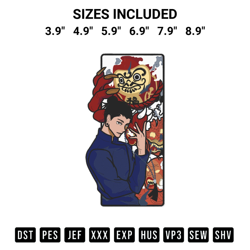 Shop the Suguru Geto Anime Embroidery Design machine embroidery pattern at Designspacks.com. Beautifully digitized for flawless stitching on any fabric. Available sizes: 3.9", 4.9", 5.9", 6.9", 7.9", 8.9".