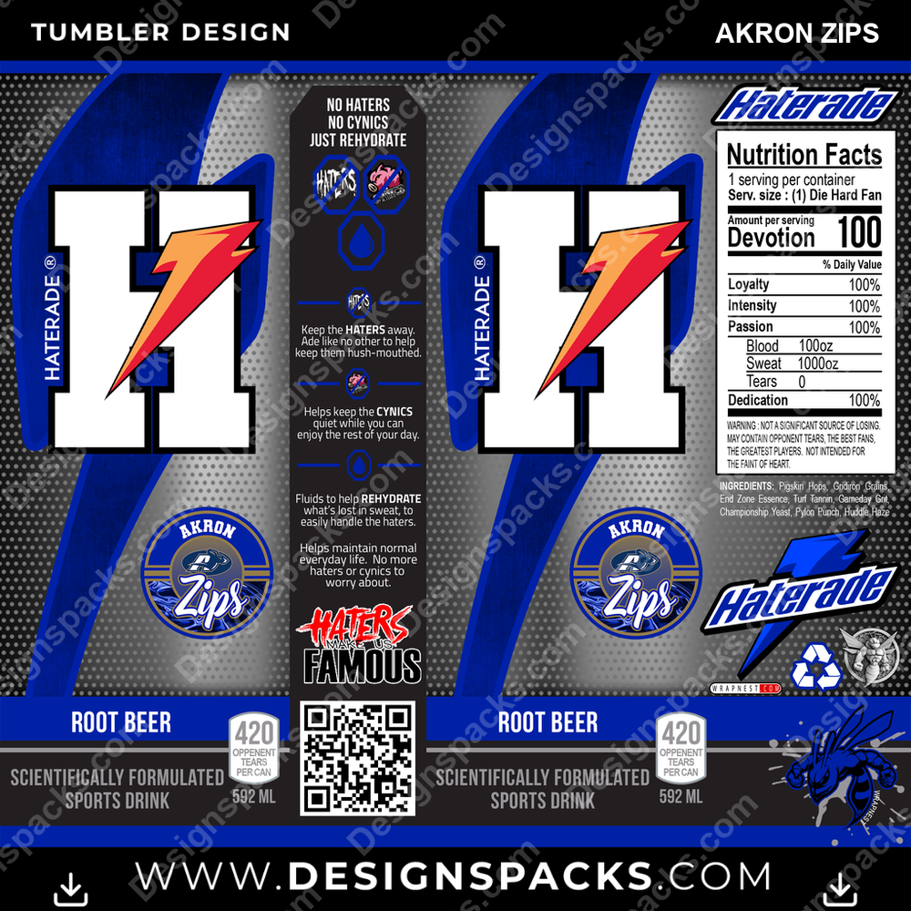College Sport Haterade Akron Zips NCAA College Sport Tumbler Digital Wrap Design Download