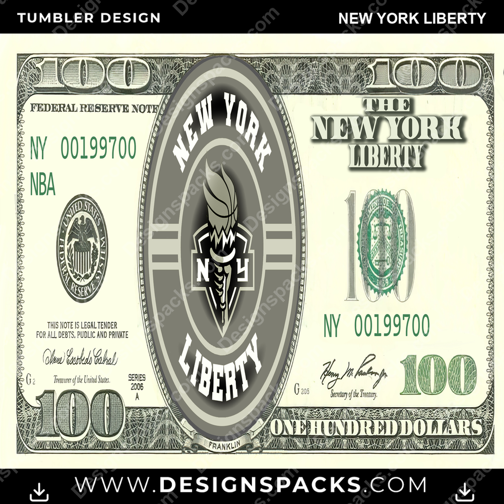 Basketball 100 Dollar Bill New York Liberty NBA Basketball Tumbler Digital Wrap Design Download