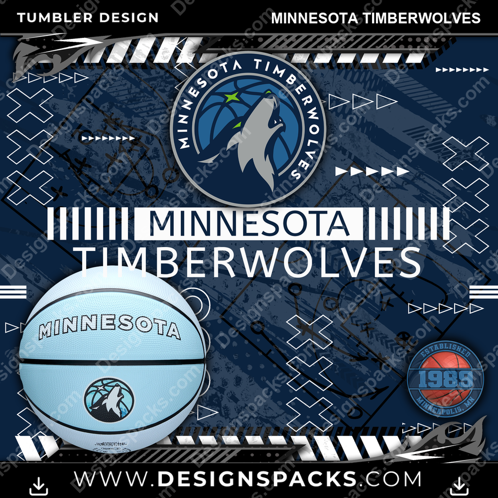 Basketball Xs & Os Minnesota Timberwolves Tumbler Digital Wrap Design