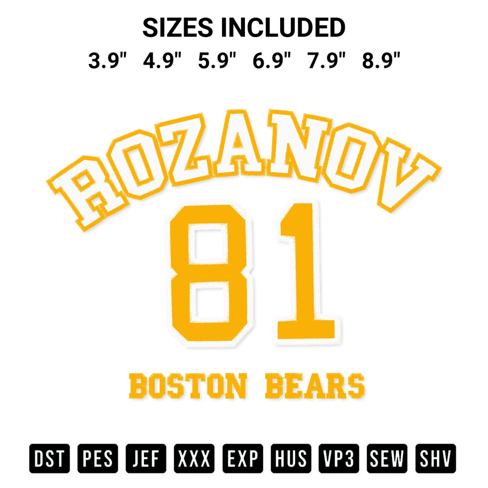 Transform your fabrics with the Rozanov 81 Boston Bears Embroidery Design embroidery design. Instant access to premium digitized patterns at Designspacks.com. Available sizes: 3.9", 4.9", 5.9", 6.9", 7.9", 8.9".