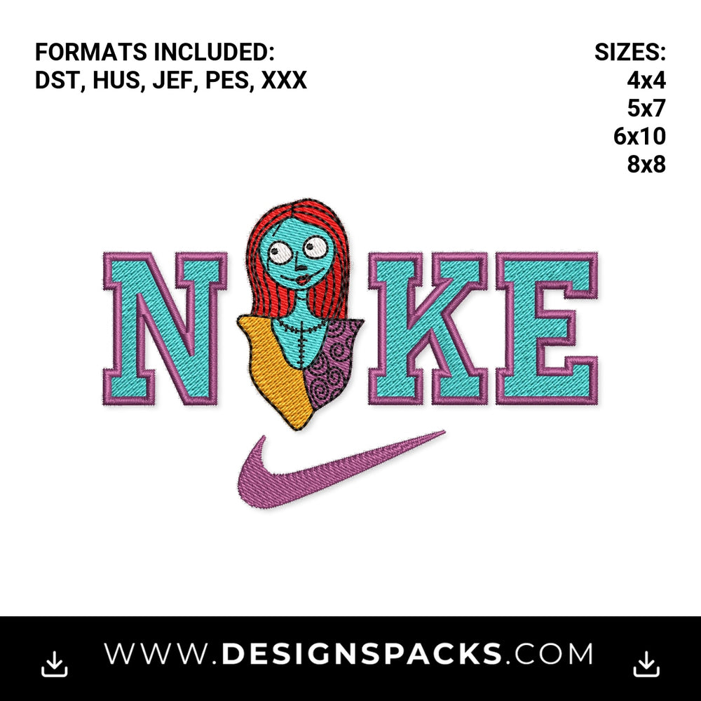 Sally Nightmare Before Christmas Nike Embroidery Design - Instant digital download pattern at Designspacks.com