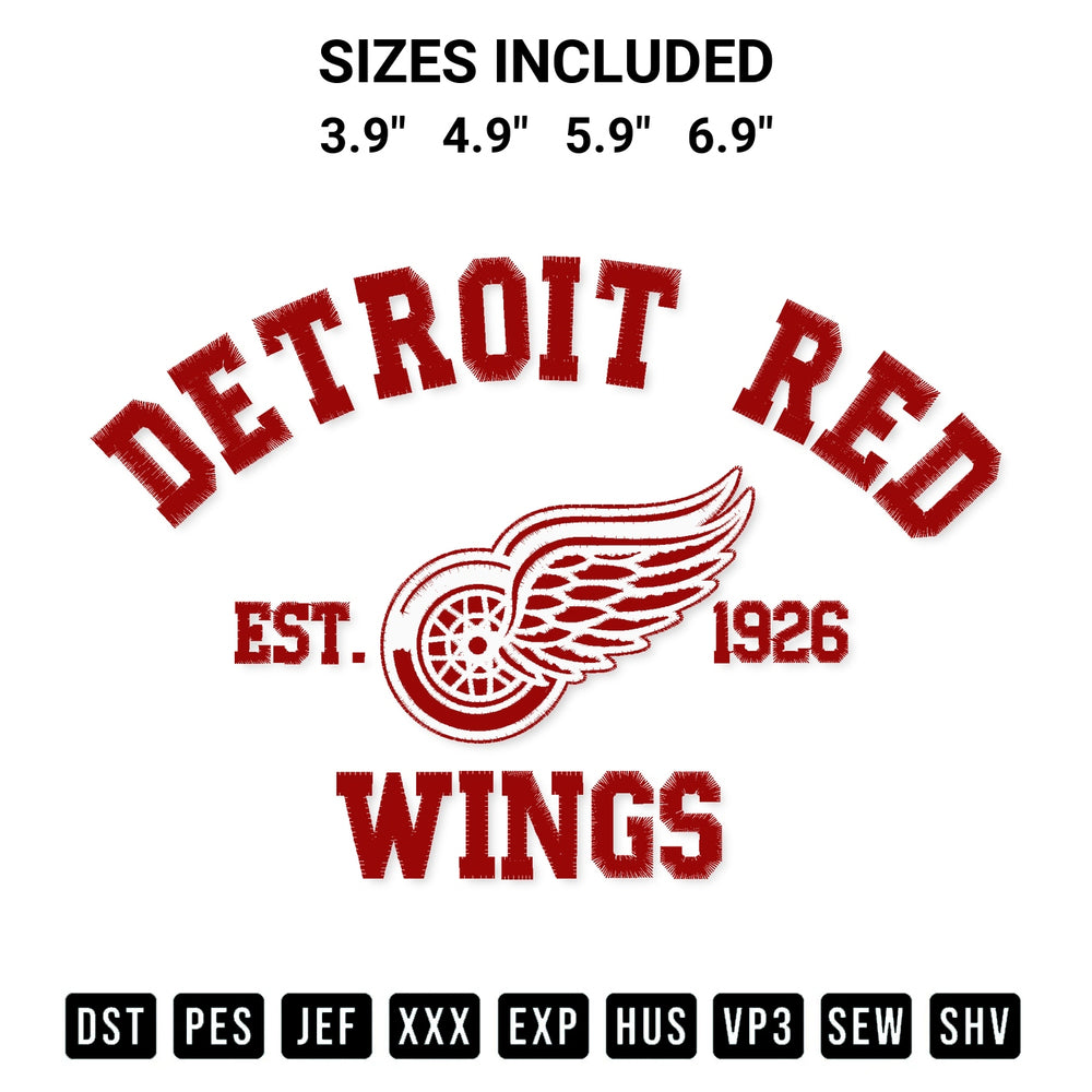 Looking for the perfect pattern? Download the Detroit Red Wings Est 1926 Hockey Embroidery Design embroidery design today at Designspacks.com. Crisp, clean stitching guaranteed. Available sizes: 3.9", 4.9", 5.9", 6.9".