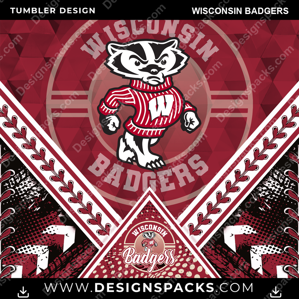 College Sport Diamond Wisconsin Badgers NCAA College Sport Tumbler Digital Wrap Design Download