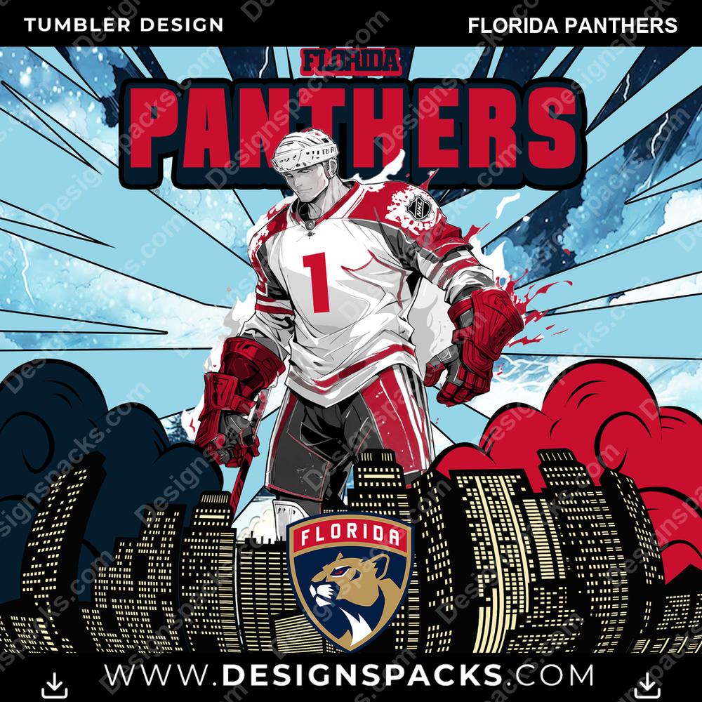 Ice Hockey Comic Cover Florida Panthers Tumbler Digital Wrap Design