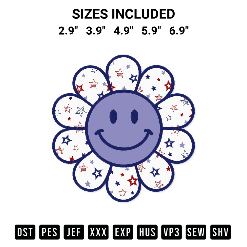 Looking for the perfect pattern? Download the Smiley Flower Groovy Independence Day America Embroidery Design embroidery design today at Designspacks.com. Crisp, clean stitching guaranteed. Available sizes: 2.9", 3.9", 4.9", 5.9", 6.9".