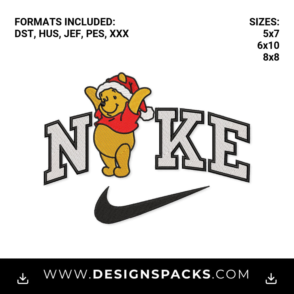Christmas Santa Pooh Bear Nike Swoosh Embroidery Design - Instant digital download pattern at Designspacks.com
