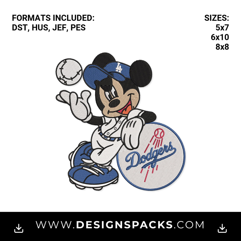 Mickey Mouse LA Dodgers Baseball Patch Embroidery Design - Instant digital download pattern at Designspacks.com
