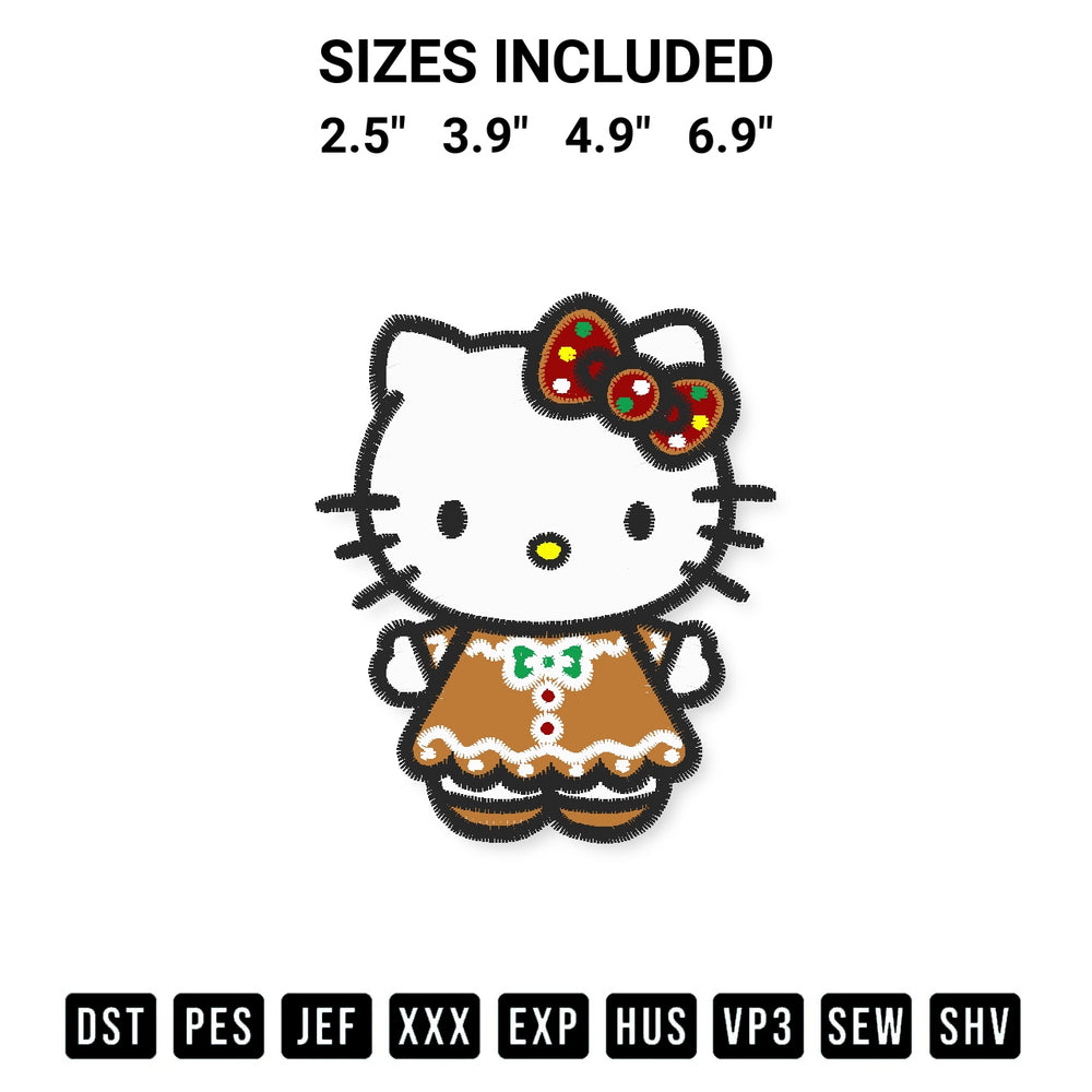 Elevate your next project with our Hello Kitty Gingerbread Embroidery Design embroidery file. Shop high-quality digital patterns instantly at Designspacks.com. Available sizes: 2.5", 3.9", 4.9", 6.9".