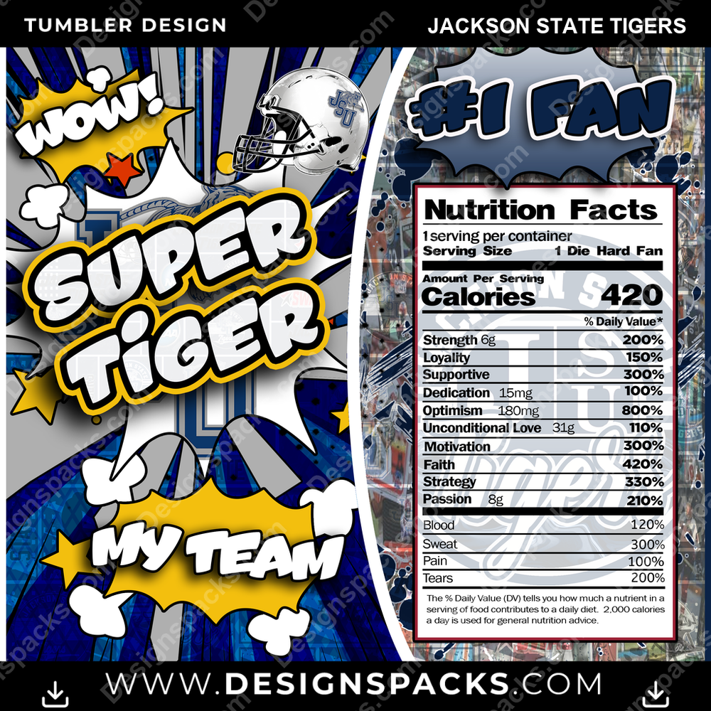 College Sport Super Team Jackson State Tigers Tumbler Digital Wrap Design