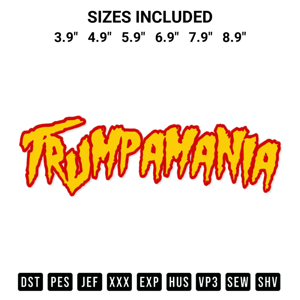Looking for the perfect pattern? Download the Trumpamania Embroidery Design embroidery design today at Designspacks.com. Crisp, clean stitching guaranteed. Available sizes: 3.9", 4.9", 5.9", 6.9", 7.9", 8.9".