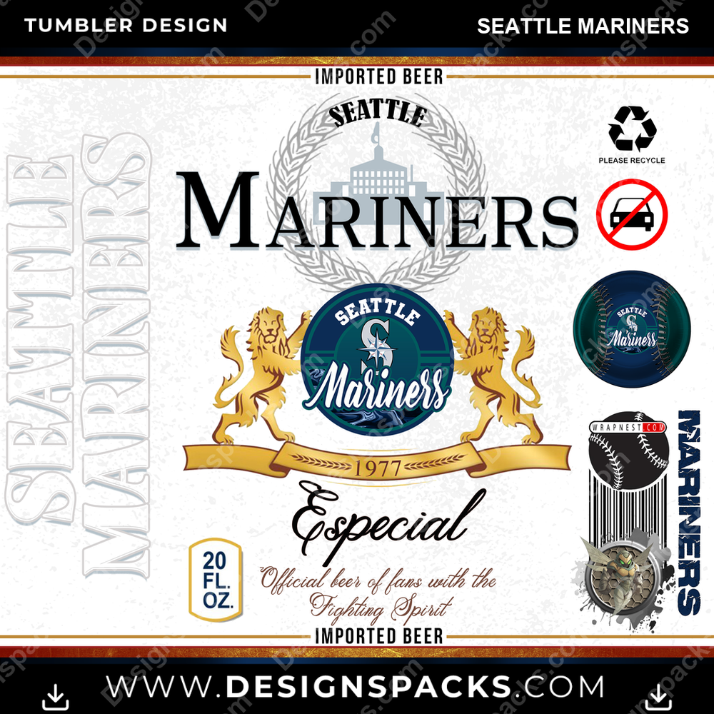 Baseball Modelo Seattle Mariners Tumbler Digital Wrap Design