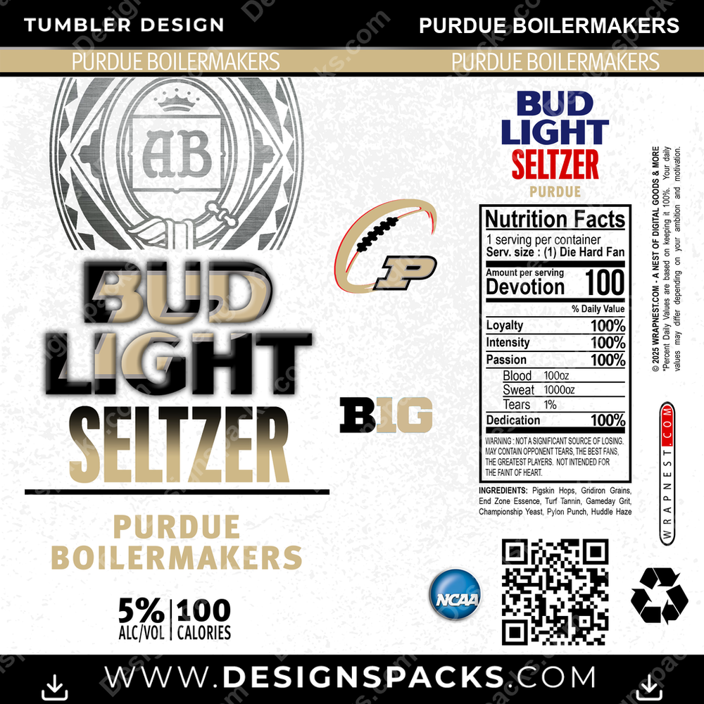 College Sport Bud Light Seltzer Purdue Boilermakers Tumbler Digital Wrap Design