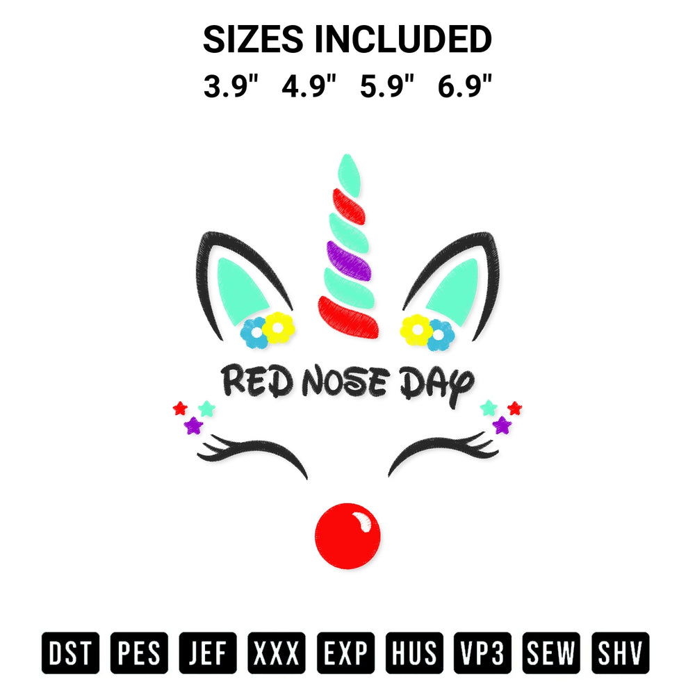 Shop the Red Nose Day Unicorn Embroidery Design machine embroidery pattern at Designspacks.com. Beautifully digitized for flawless stitching on any fabric. Available sizes: 3.9", 4.9", 5.9", 6.9".