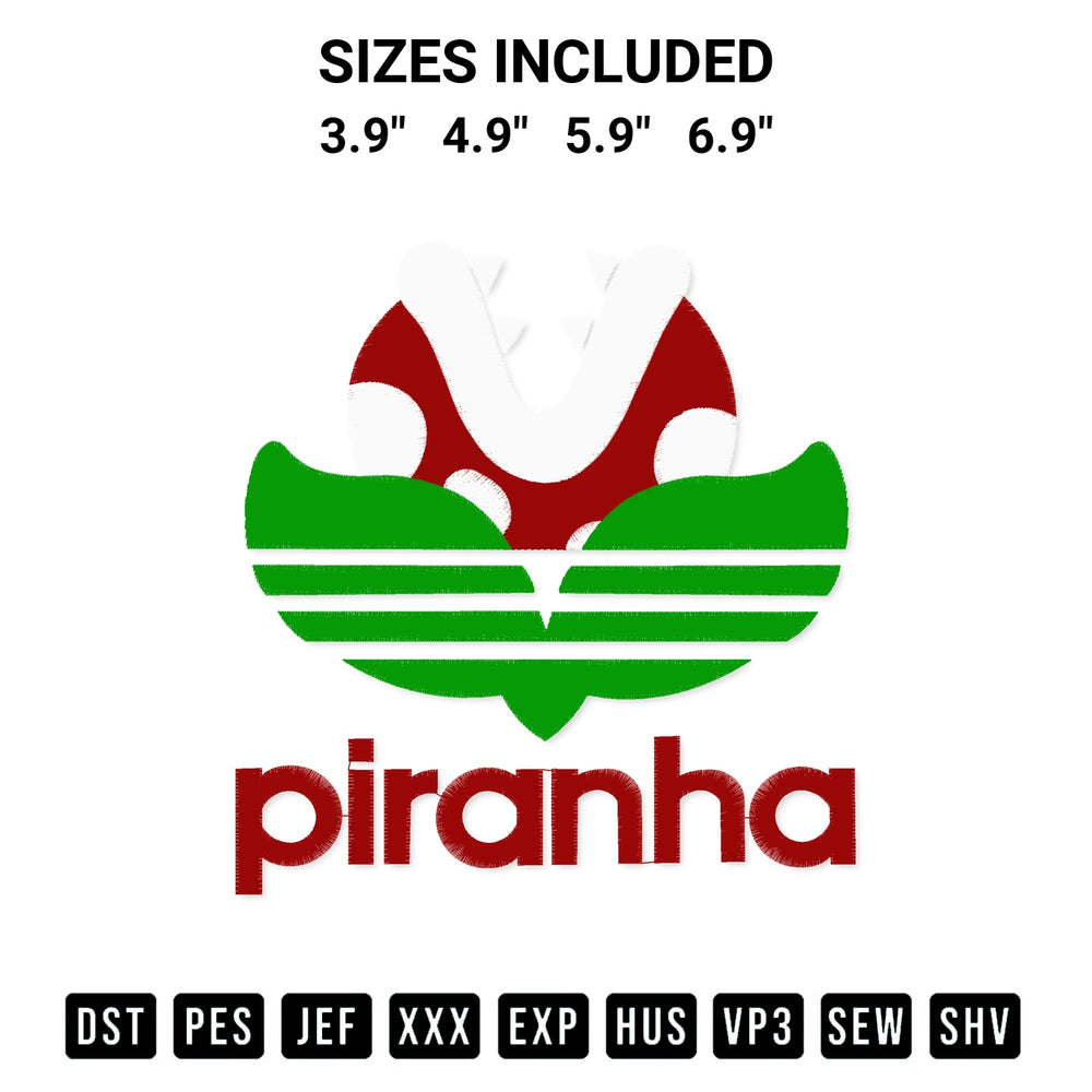 Get the Super Mario Piranha Plant Embroidery Design embroidery design for your custom crafts! Premium digitized files available for instant download at Designspacks.com. Available sizes: 3.9", 4.9", 5.9", 6.9".