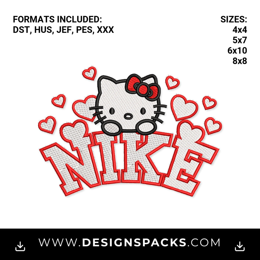 Hello Kitty Nike Hearts Logo Embroidery Design - Instant digital download pattern at Designspacks.com