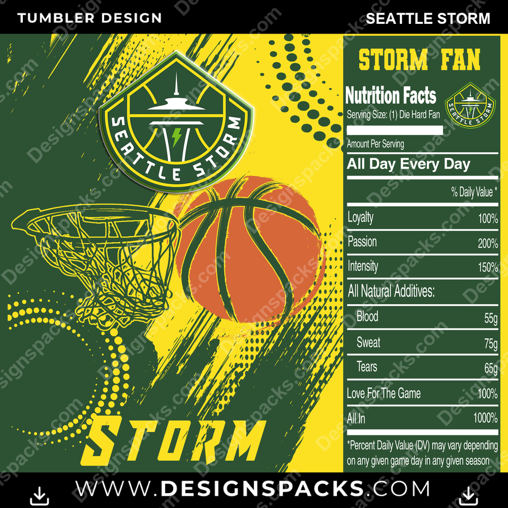 Basketball Team Fan Seattle Storm Tumbler Digital Wrap Design
